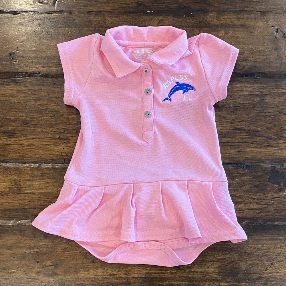 🐬 Naples Florida Pink Baby Dress with Dolphin Embroidery 🐬
